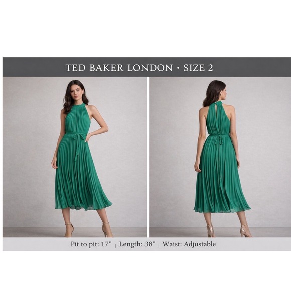 Ted Baker Dresses & Skirts - Ted Baker London Green Pleated Midi Dress Size 6 Kentucky‎ Derby Garden